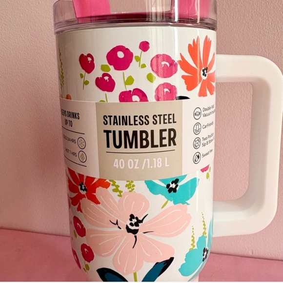 NWT Hobby Lobby Stainless Steel Tumbler - White/Floral/Pink - Picture 4 of 4